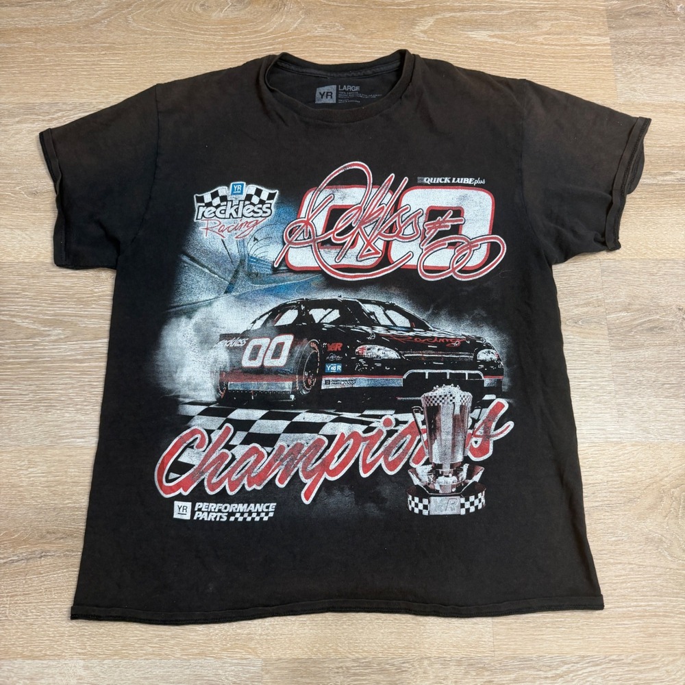 Young & Reckless Racing Champions Graphic T-Shirt Mens Large Black Stock Car Tee